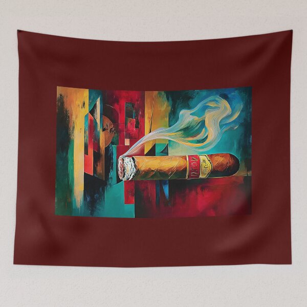 Item preview, A Surreal Smoking Cigar with Swirling Smoke, Bold Colors and Dynamic Geometric Energy designed and sold by OlfactoART Studio.