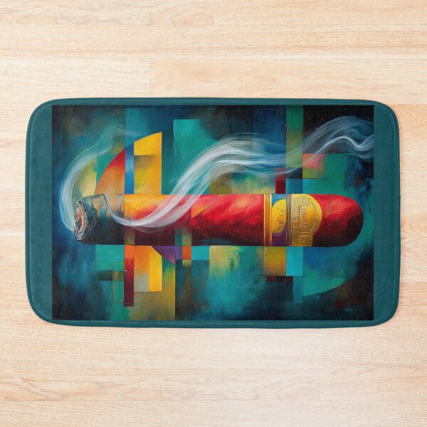 Item preview, A Smoking Cigar Amid Geometric Shapes Bold Colors and Modern Abstract Energy designed and sold by OlfactoART Studio.