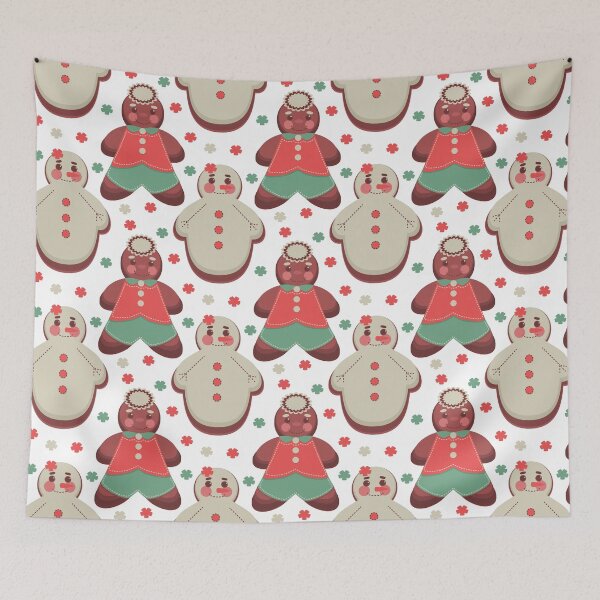 Item preview, Seamless pattern with gingerbread characters and holiday decorative elements in festive cartoon vector style	 designed and sold by olenapetol.