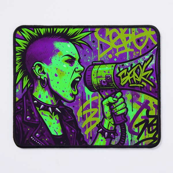 Item preview, Radical Voice Punk Activism - Neon Green and Purple Mohawk Street Art designed and sold by AldenTees.