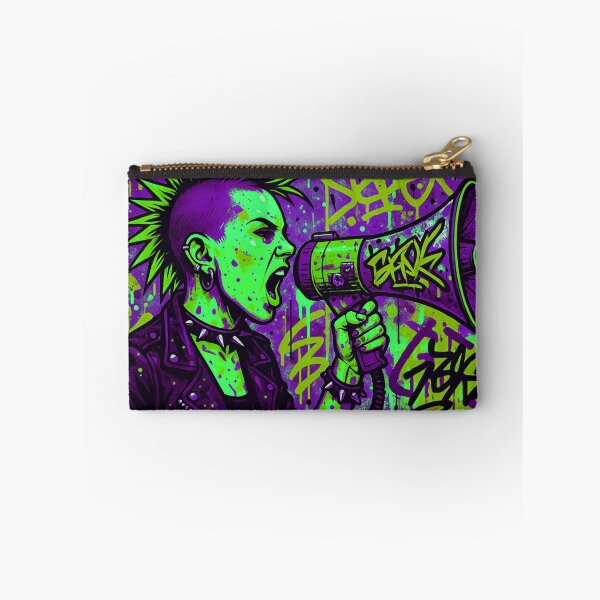 Item preview, Radical Voice Punk Activism - Neon Green and Purple Mohawk Street Art designed and sold by AldenTees.