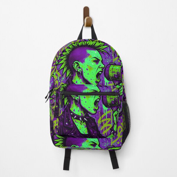 Item preview, Radical Voice Punk Activism - Neon Green and Purple Mohawk Street Art designed and sold by AldenTees.