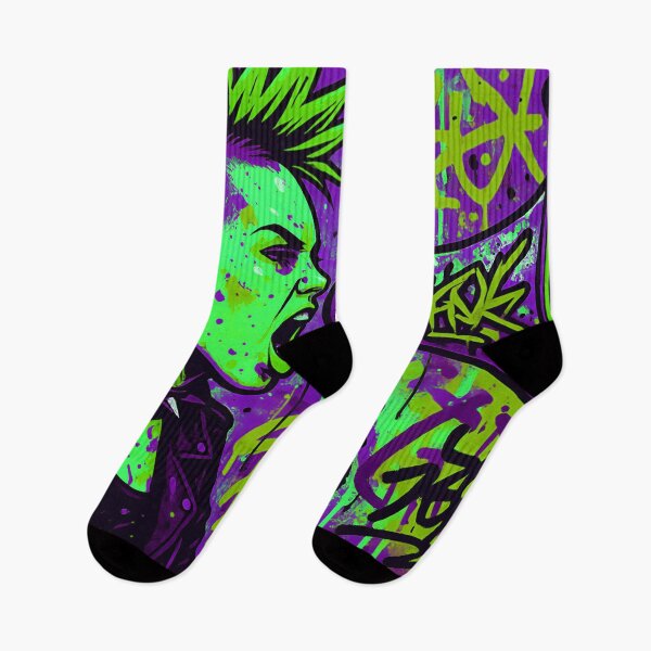 Item preview, Radical Voice Punk Activism - Neon Green and Purple Mohawk Street Art designed and sold by AldenTees.