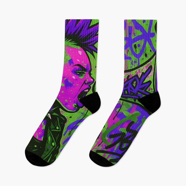 Item preview, Radical Voice Punk Activism - Neon Pink and Purple Mohawk Street Art designed and sold by AldenTees.