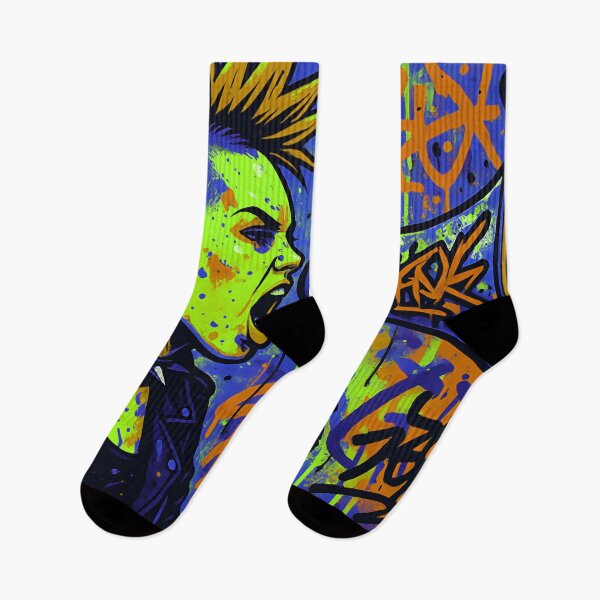 Item preview, Radical Voice Punk Activism - Neon Yellow and Blue Mohawk Street Art designed and sold by AldenTees.