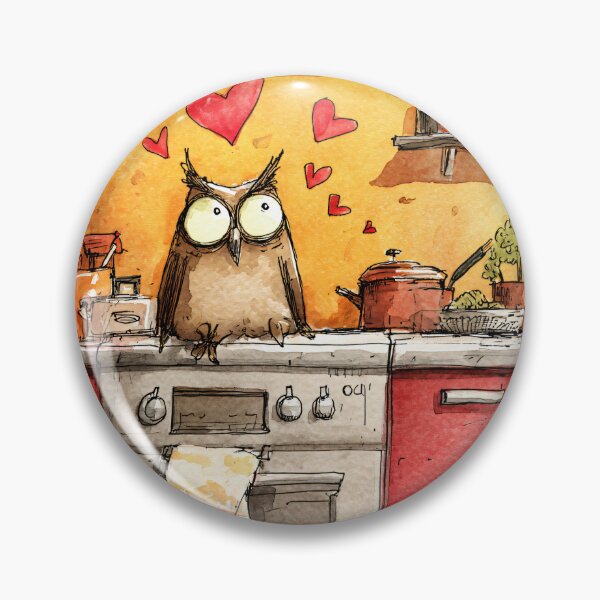 Item preview, A Valentine Owl with an Envelope Perched in a Colorful Kitchen Full of Charm and Whimsy designed and sold by OlfactoART Studio.