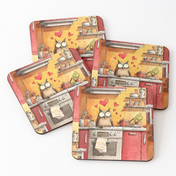 Item preview, A Valentine Owl with an Envelope Perched in a Colorful Kitchen Full of Charm and Whimsy designed and sold by OlfactoART Studio.