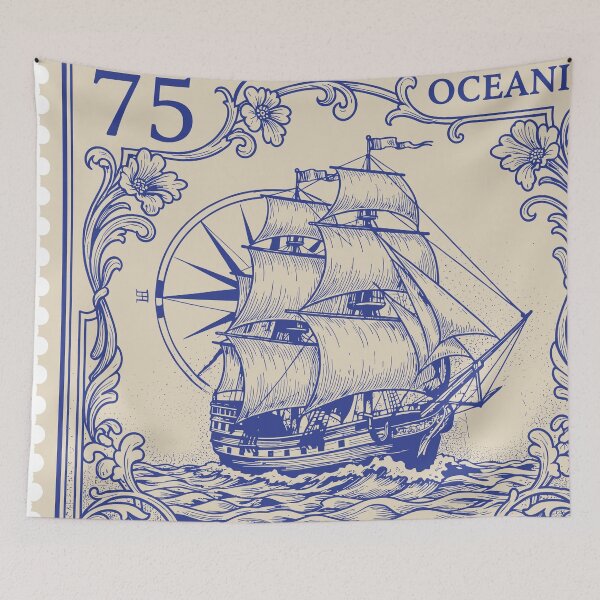 Item preview, Oceanic Sailing Ship Postage Stamp Illustration designed and sold by WhiskStmaps.