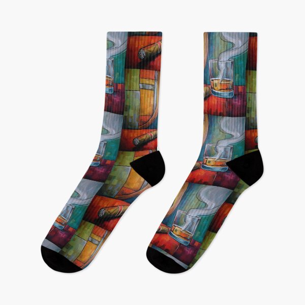Item preview, Whiskey, Cigar and Curling Smoke: A Vibrant Abstract Scene of Relaxation and Style designed and sold by OlfactoART Studio.