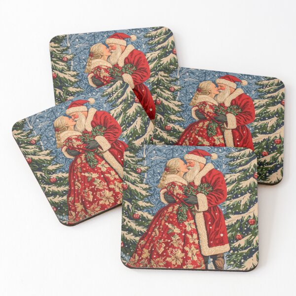 Item preview, Romantic Santa & Mrs. Claus Embroidered Holiday Scene designed and sold by MiraLumeStudio.