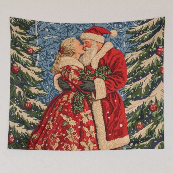 Item preview, Romantic Santa & Mrs. Claus Embroidered Holiday Scene designed and sold by MiraLumeStudio.