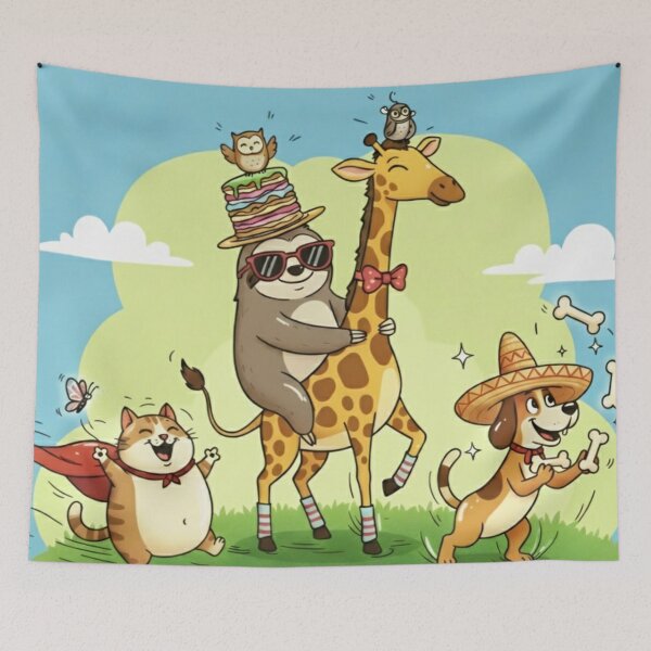 Item preview, The Merry Tails Crew: Giraffe, Sloth, and Super Heroes designed and sold by JanRizz.