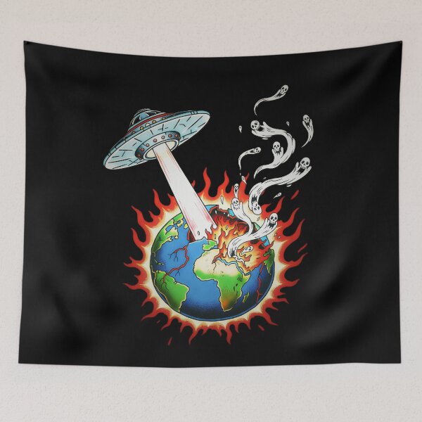 Item preview, UFO Destroying Earth - Retro Sci-Fi Apocalypse designed and sold by CoffinsArt.