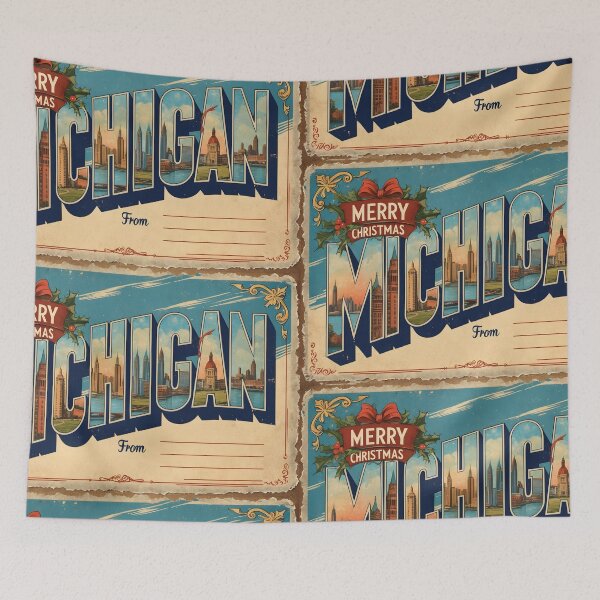 Item preview, Merry Christmas From Michigan USA Postcard Greetings Retro Travel Vintage designed and sold by TravelPostcardGems.