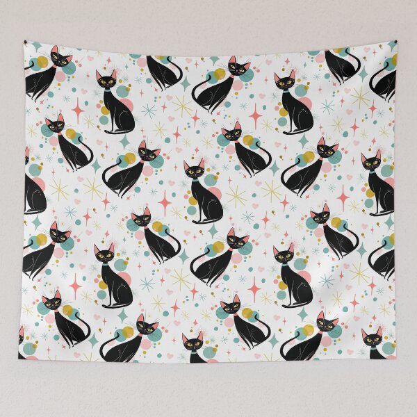 Item preview, Atomic Cats - 1950s Retro Black Cat & Geometric Shapes Pattern designed and sold by DigitalEffects.