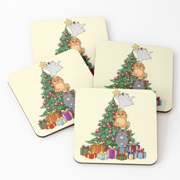 Item preview, “Three Cats Decorating the Christmas Tree — Festive Cat Holiday Design” designed and sold by BlackCat Vibe.