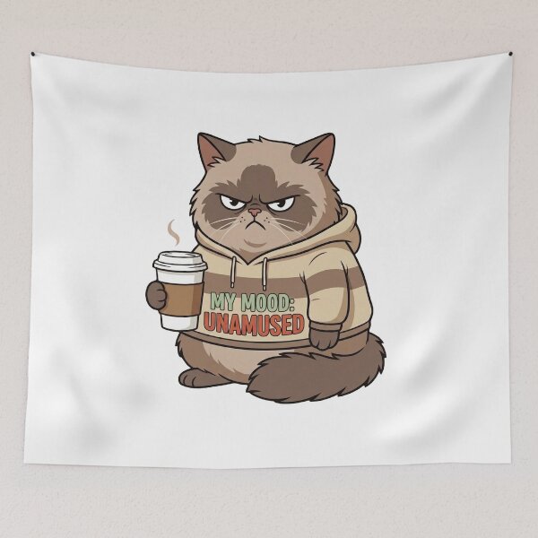 Item preview, My Mood Unamused Funny Cat Cartoon Graphic for Coffee Lover designed and sold by chattsuede.