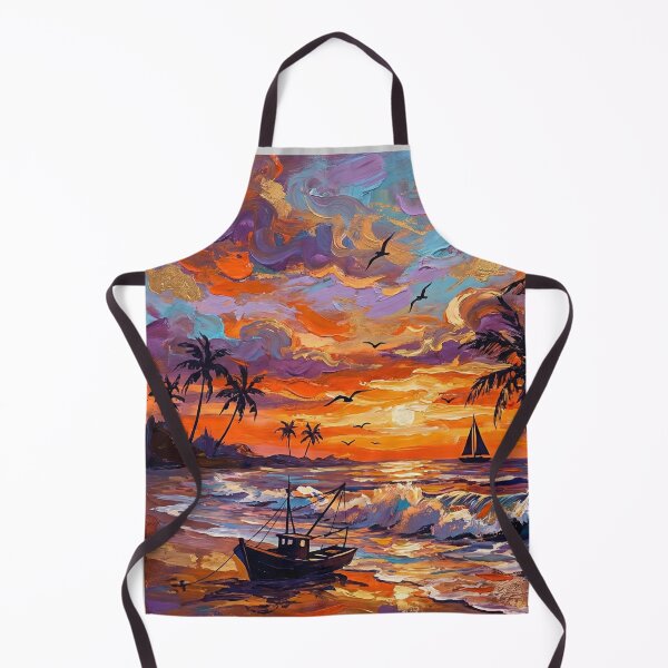 Item preview, Sunset Beach Tropical Palm Tree oil artwork designed and sold by Fateh-Kro ⭐⭐⭐⭐⭐.