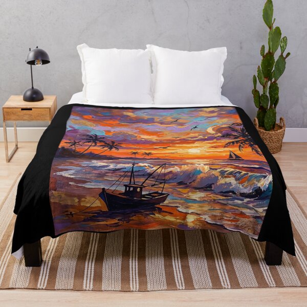 Item preview, Sunset Beach Tropical Palm Tree oil artwork designed and sold by Fateh-Kro ⭐⭐⭐⭐⭐.