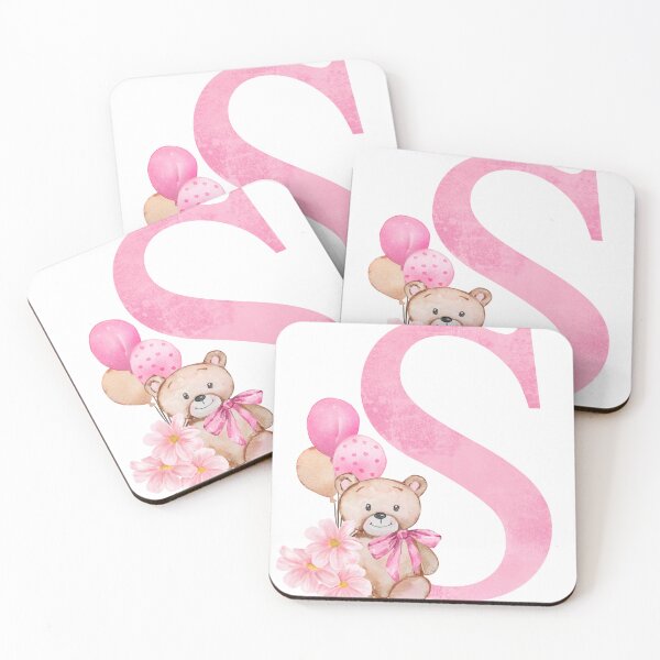 Item preview, Cute teddy bear letter S-pink nursery initial art-baby girl alphabet decor designed and sold by NUREYY STUDİO.