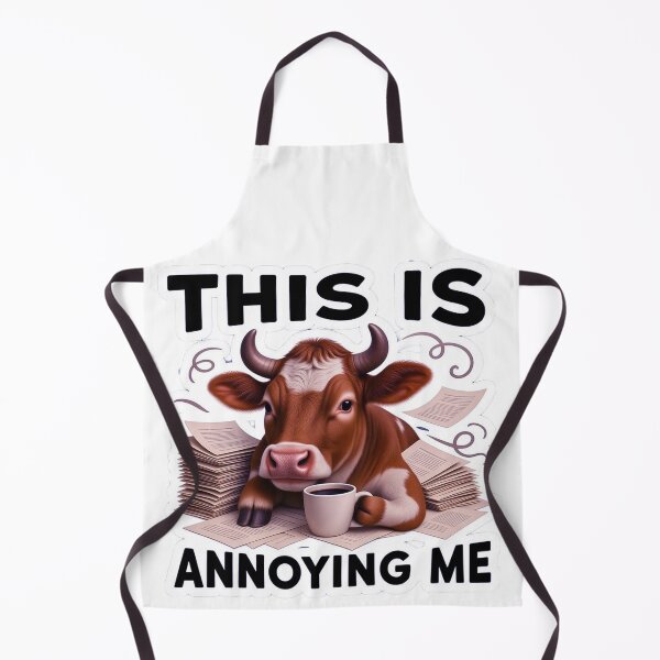 Item preview, Realistic Frustrated Cow with Coffee and Papers Sticker - This Is Annoying Me Meme Design designed and sold by ARTCREATESHOP.