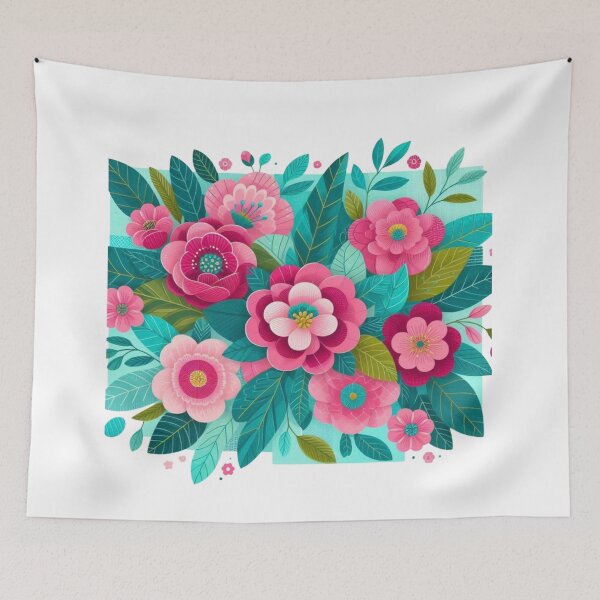 Aperçu de l'œuvre Groupe floral rose fuchsia et turquoise créée et vendue par scrappygrammy.
