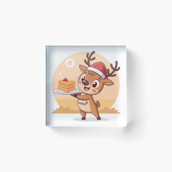 Item preview, Cute Christmas Reindeer with Cake – Sweet Holiday Art by Vivo Studio designed and sold by VivoStudio.