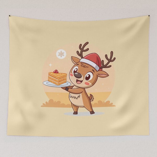 Item preview, Cute Christmas Reindeer with Cake – Sweet Holiday Art by Vivo Studio designed and sold by VivoStudio.