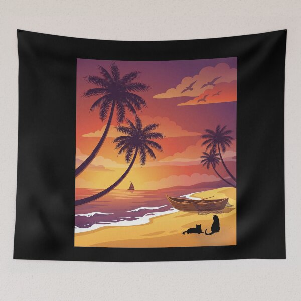 Item preview, Sunset Beach Tropical Palm Tree vector artwork  designed and sold by Fateh-Kro ⭐⭐⭐⭐⭐.