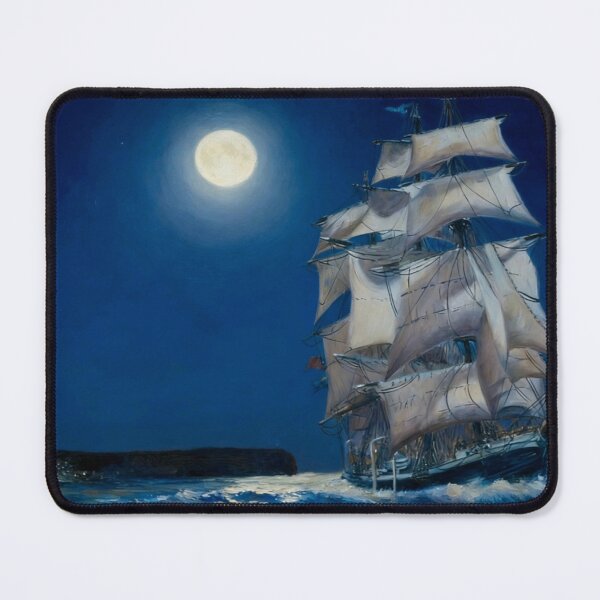 Item preview, Square Riged sailing ship leaving Javea Spain at night designed and sold by Mackenzie Moulton International Artist .