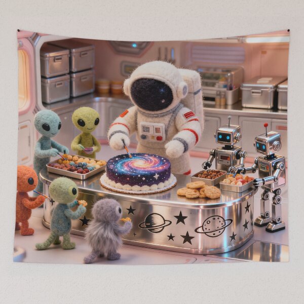 Item preview, Cosmic Kitchen Party Inside Space Station designed and sold by ArtComixHaven.