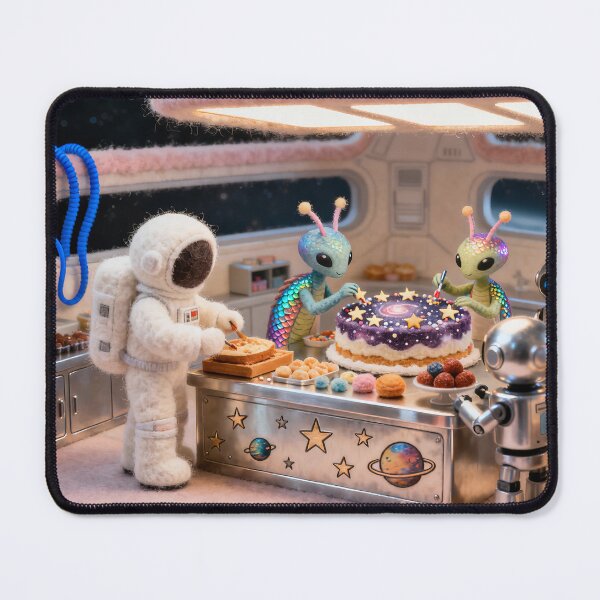 Item preview, Cosmic Kitchen Celebration Inside Cozy Space Station designed and sold by ArtComixHaven.