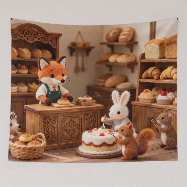 Item preview, Whimsical Woodland Bakery With Felted Animal Friends designed and sold by ArtComixHaven.
