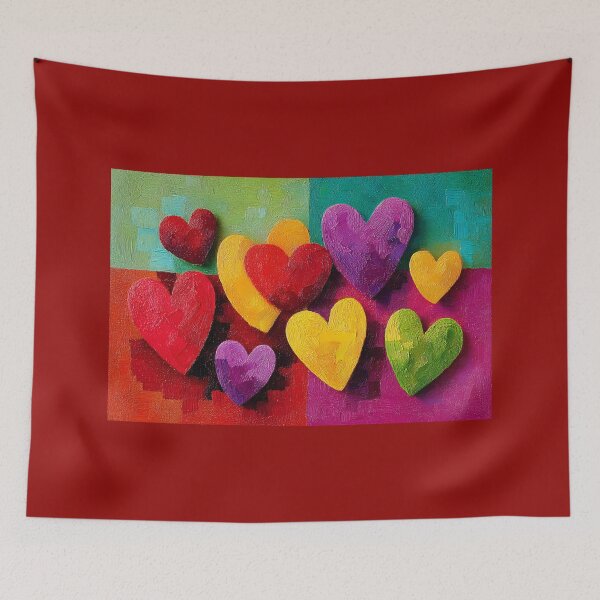 Item preview, A Celebration of Multicolored Hearts on a Textured Canvas Bursting with Valentine's Cheer designed and sold by OlfactoART Studio.