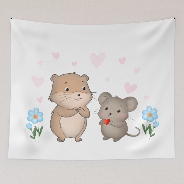 Item preview, Cute Mouse Giving a Heart to Hamster – Valentine’s Love designed and sold by LiudmylaMaika.