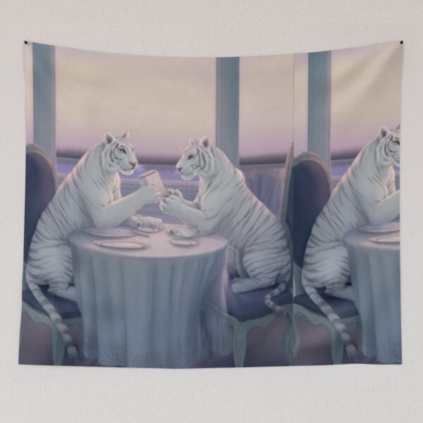 Item preview, White Tigers Tea Party – Artistic Illustration designed and sold by TreatLLC.