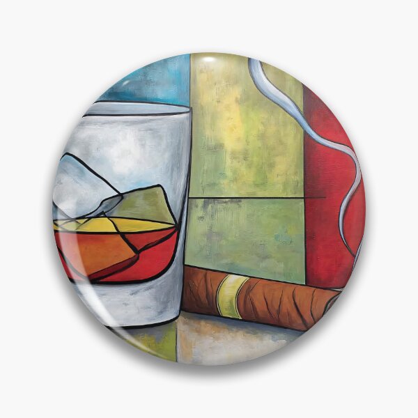 Item preview, Whiskey on the Rocks with a Lit Cigar: A Modern Still Life Set Against Bold Geometric Color designed and sold by OlfactoART Studio.