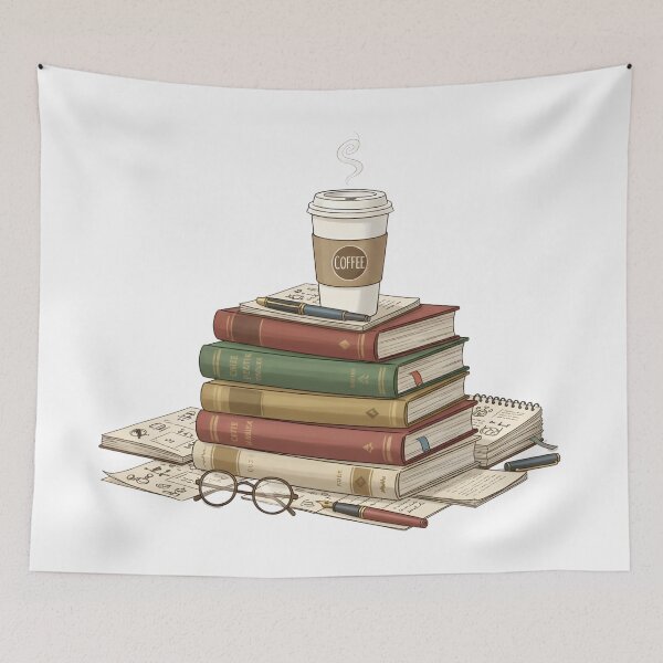 Item preview, Cozy Study Aesthetic: Stack of Books, Coffee Cup, and Writer’s Desk Still Life designed and sold by VibranPalette.