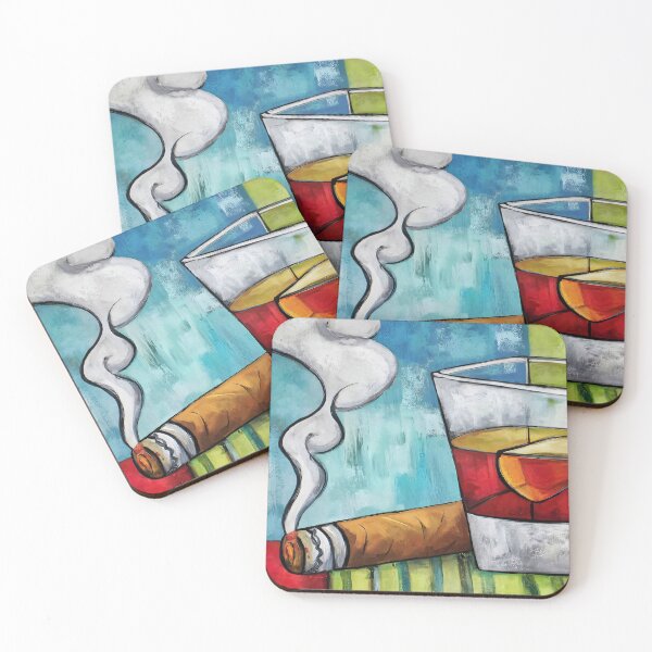 Item preview, Whiskey, Cigar and Fire: A Bold Artistic Moment Framed by Vibrant Lines and Abstract Geometric Energy designed and sold by OlfactoART Studio.