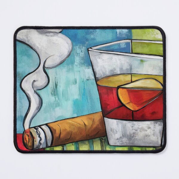 Item preview, Whiskey, Cigar and Fire: A Bold Artistic Moment Framed by Vibrant Lines and Abstract Geometric Energy designed and sold by OlfactoART Studio.
