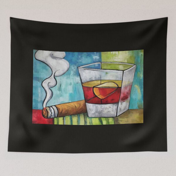 Item preview, Whiskey, Cigar and Fire: A Bold Artistic Moment Framed by Vibrant Lines and Abstract Geometric Energy designed and sold by OlfactoART Studio.
