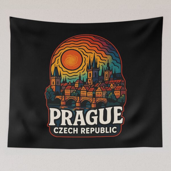 Item preview, Prague Czech Republic Retro Trippy Vintage Travel designed and sold by TomFrontierArt.