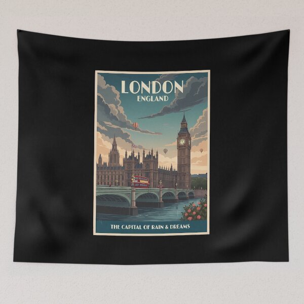 Item preview, Vintage London Travel Poster Big Ben Bridge of Westminster Retro England Art Deco designed and sold by sky11PP.