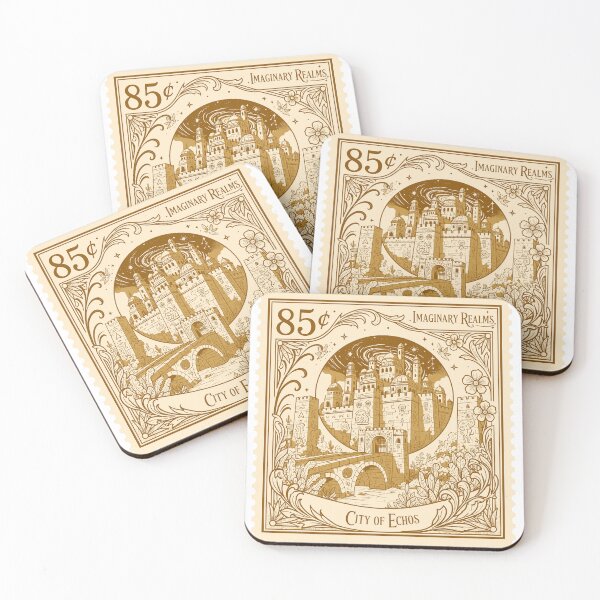 Item preview, City of Echoes Fantasy Postage Stamp Illustration designed and sold by WhiskStmaps.