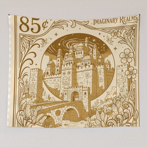 Item preview, City of Echoes Fantasy Postage Stamp Illustration designed and sold by WhiskStmaps.