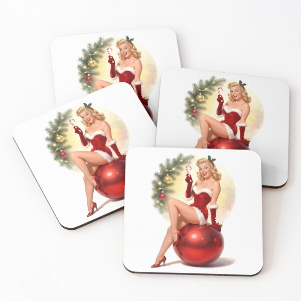 Item preview, Vintage Christmas Pinup Girl on Red Ornament – Retro Holiday Cheesecake Art designed and sold by Lightning-Lace.
