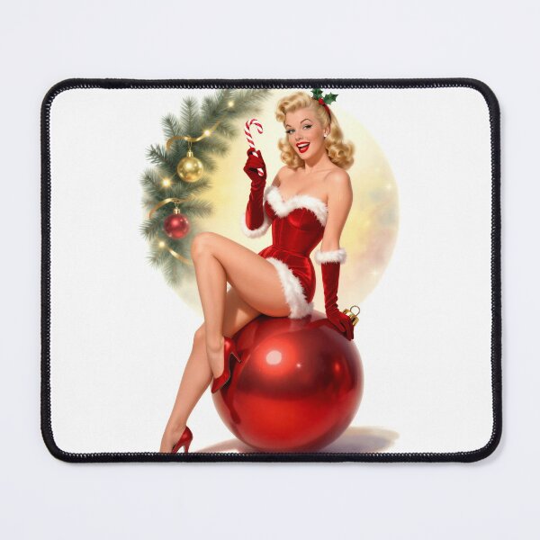 Item preview, Vintage Christmas Pinup Girl on Red Ornament – Retro Holiday Cheesecake Art designed and sold by Lightning-Lace.