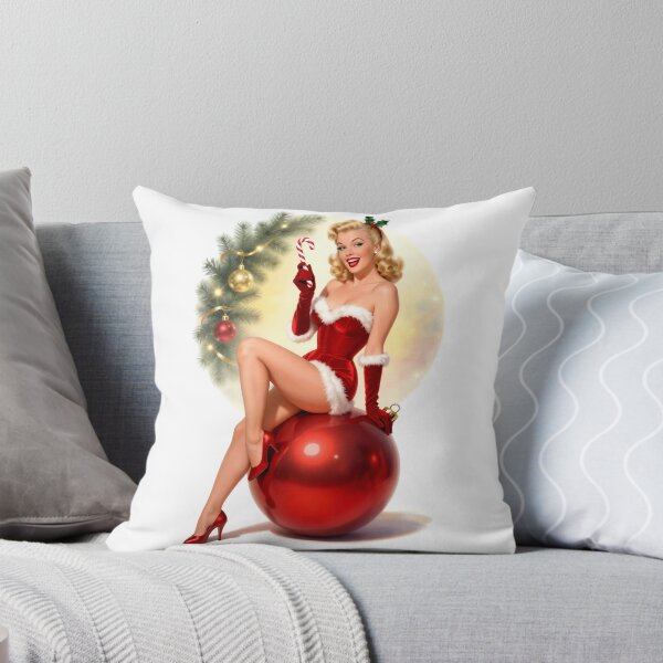 Item preview, Vintage Christmas Pinup Girl on Red Ornament – Retro Holiday Cheesecake Art designed and sold by Lightning-Lace.