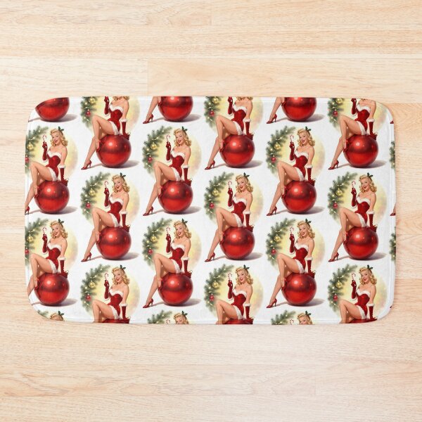 Item preview, Vintage Christmas Pinup Girl on Red Ornament – Retro Holiday Cheesecake Art designed and sold by Lightning-Lace.