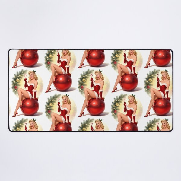 Item preview, Vintage Christmas Pinup Girl on Red Ornament – Retro Holiday Cheesecake Art designed and sold by Lightning-Lace.